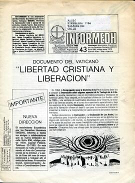 Informedh n° 43. Documento del Vaticano: "Libertad cristiana y liberación".