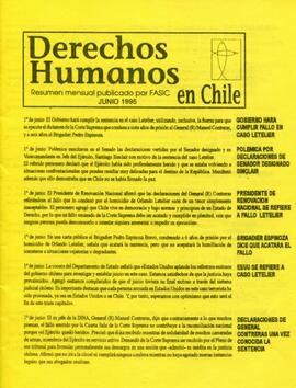 Derechos Humanos en Chile. Resumen mensual publicado por FASIC. Junio 1995.