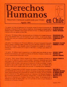 Derechos Humanos en Chile. Resumen mensual publicado por FASIC. Agosto 1995