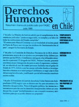 Derechos Humanos en Chile. Resumen mensual publicado por FASIC. Julio 1995.