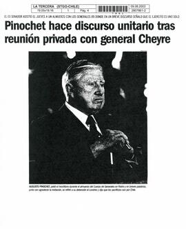 Pinochet hace discurso unitario tras reunión con general Cheyre