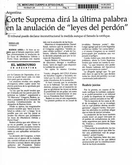 Argentina: Corte Suprema dirá la última palabra en la anulación de "leyes del perdón"