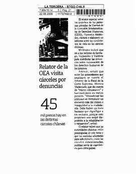 Relator de la OEA visita cárceles por denuncias.