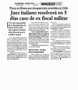 Juez italiano resolverá en 5 días caso de ex fiscal militar.