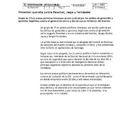 Presentan querella contra Pinochet, Jarpa y Fernández