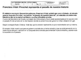 Francisco Vidal: Pinochet representa el pasado de nuestra historia.