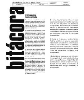 Bitácora. Archivos chilenos Patrimonio Mundial