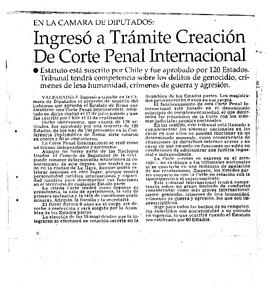 Ingresó a Trámite Creación de Corte Penal Internacional