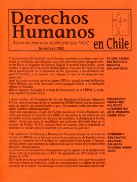 Derechos Humanos en Chile. Resumen mensual publicado por FASIC. Noviembre 1995