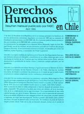 Derechos Humanos en Chile. Resumen mensual publicado por FASIC. Abril 1995.