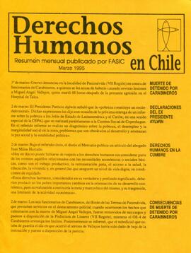 Derechos Humanos en Chile. Resumen mensual publicado por FASIC. Marzo 1995.