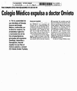 Colegio Médico expulsa a doctor Orvieto.