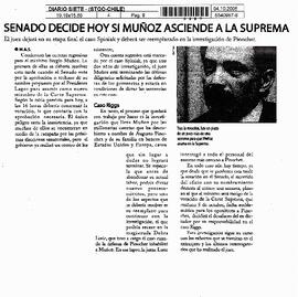 Senado decide hoy si Muñoz asciende a la Suprema.