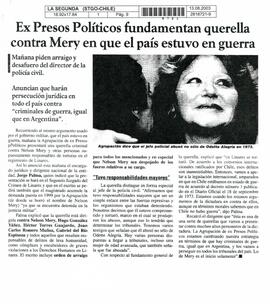 Ex Presos Políticos fundamentan querella contra Mery en que el país estuvo en guerra