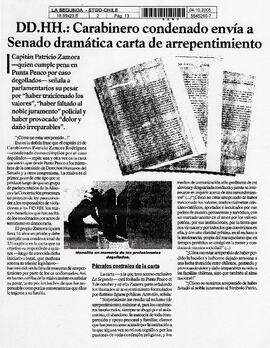 DD.HH.: Carabinero condenado envía a Senado dramática carta de arrepentimiento.