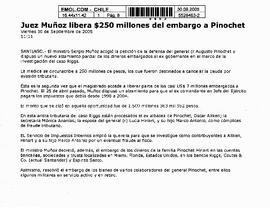 Juez Muñoz libera $250 millones del embargo a Pinochet.