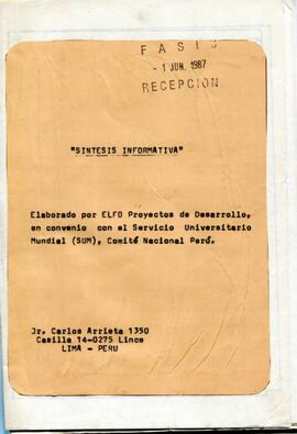 "Síntesis Informativa". Elaborado por ELFO Proyectos de Desarrollo, en convenio con el ...