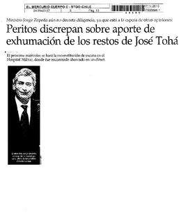 Peritos discrepan sobre aporte de exhumación de los restos de José Tohá.