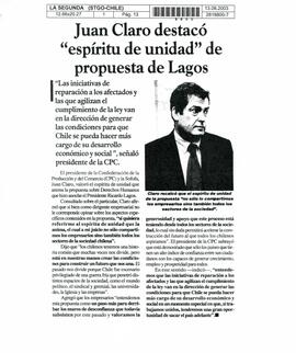 Juan Claro destacó "espíritu de unidad" de propuesta de Lagos