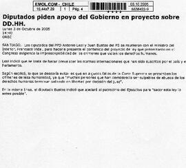 Diputados piden apoyo del Gobierno en proyectos sobre DD.HH.