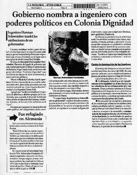 Gobierno nombra a ingeniero con poderes políticos en Colonia Dignidad.