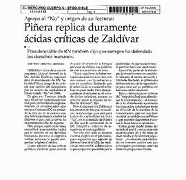 Piñera replica duramente ácidas críticas de Zaldívar.